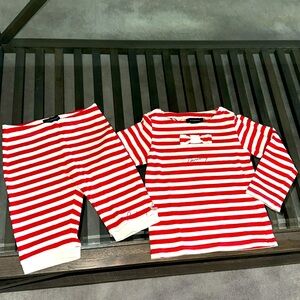 BURBERRY SIZE 4~STRIPE BOW SHIRT & MATCHING COTTON SWEATPANTS ~